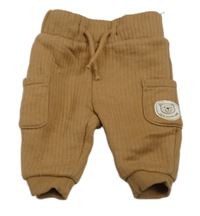 Hnědé žebrované teplé tepláky s kapsami s medvědem Dopodopo