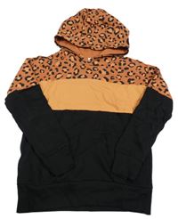 Černo-oranžovo-skořicová vzorovaná mikina s kapucí Hema 