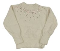 Smetanový chlupatý svetr s flitry C&A