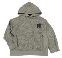 Světlešedá mikina se smajlíky a kapucí 