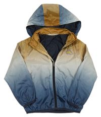 Modro-hnědo-bílá šusťáková jarní bunda s nápisem a kapucí H&M