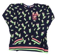 Tmavomodrá mikina s kelímky a nápisem 