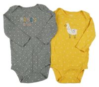2 x body - žluté s lamou + šedé s puntíky Carter's