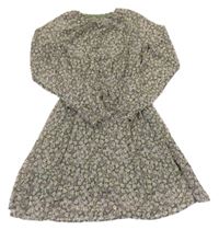 Khaki-lila kytičkované šifonové šaty H&M