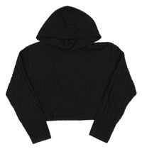 Černý crop žebrovaný svetr s kapucí 