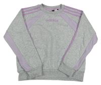 Šedá melírovaná mikina s lila pruhy a logem Adidas