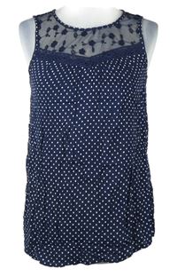 Dámská tmavomodrá lehká halenka s puntíky s síťovinou Gina