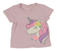 Světlerůžové tričko se třpytivým jednorožcem C&A