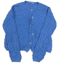 Modrý propínací svetr s dírkovaným vzorem H&M