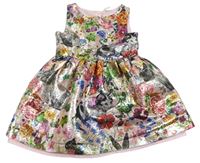 Růžové květované třpytivé slavnostní šaty se zvířátky H&M