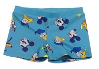 Světlemodré nohavičkové plavky s Mickeym a Donaldem Disney 