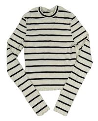 Bílo-černé pruhované žebrované crop triko H&M
