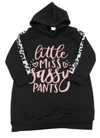 Černé teplákové šaty s nápisem a kapucí Shein