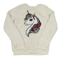 Bílá plyšová mikina s jednorožcem z flitrů H&M