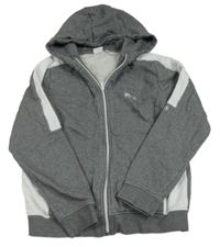 Šedo-bílá melírovaná propínací mikina s logem a kapucí HUGO BOSS