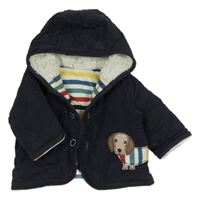 Tmavomodrá manšestrová zateplená bunda s jezevčíkem a kapucí 