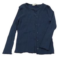 Tmavomodré žebrované propínací triko C&A