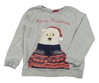 Šedá melírovaná mikina s medvídkem Alive