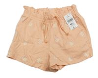 Nové - meruňkové melírované paper bag kraťasy s kopretinami name it.