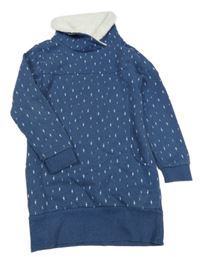 Tmavomodré vzorované teplákové šaty s komínovým límcem Yigga