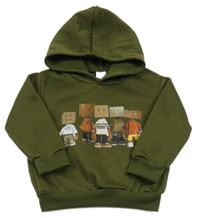 Khaki mikina s potiskem a kapucí 