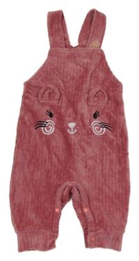 Růžové sametové žebrované laclové tepláky s čumákem