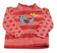 Červeno-růžová pruhovaná fleecová mikina s ptáčkem a puntíky M&S