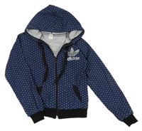 Tmavomodrá puntíkatá propínací mikina s kapucí Adidas