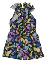 Černo-barevný bavlněný kraťasový overal s volánkem Kiki&Koko