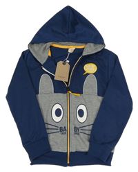 Nové - Tmavomodro-šedá propínací mikina s myškou a kapucí Lusa