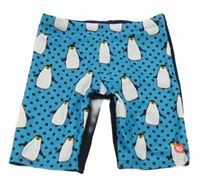 Modro-černé puntíkaté nohavičkové plavky s tučňáky 