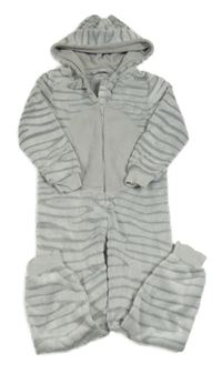 Šedá vzorovaná chlupatá kombinéza s kapucí Yd.