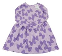 Nové - Lila bavlněné šaty s mašlemi H&M