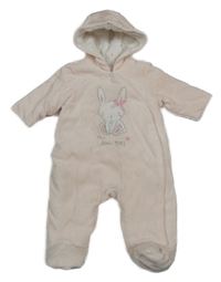 Světlerůžová sametová zateplená kombinéza se zajícem a kapucí Mothercare