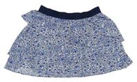 Bílo-modro-tmavomodrá kytičkovaná vrstvená sukně H&M