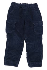 Tmavomodré manšestrové cargo cuff kalhoty Matalan