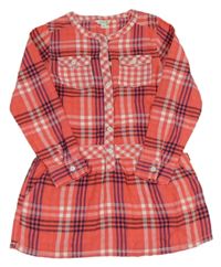 Růžovo-tmavomodré kostkované košilové šaty Bossini 