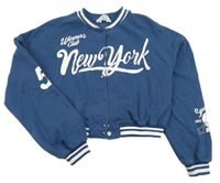 Modrá propínací crop mikina s nápisem H&M