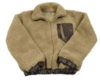 Béžová huňatá propínací mikina s kapsou