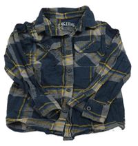 Tmavomodro-okrová kostkovaná flanelová košile Peacocks