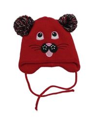 Červená pletená podšitá ušanka se zvířátkem