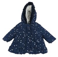 Tmavomodrá šusťáková zimní parka s hvězdičkami Bhs 
