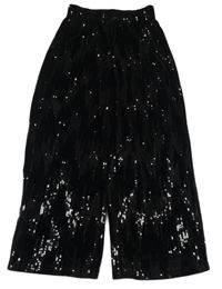 Černé sametové culottes kalhoty s flitry Zara