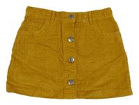 Hořčicová manšestrová propínací sukně F&F
