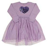 Lila teplákovo/tylové šaty se srdíčkem z flitrů TU