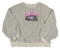 Bílo-černá pruhovaná oversize mikina s duhou z flitrů Next 