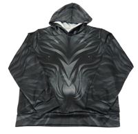 Černo-šedá mikina s klokankou a kapucí