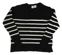 Černý žebrovaný svetr s bílými proužky H&M