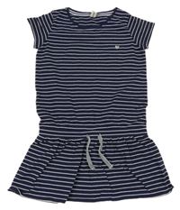 Tmavomodro-bílá pruhovaná šatová tunika se srdíčkem Topolino