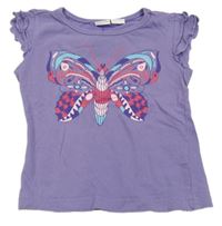 Fialové tričko s motýlem a volánky